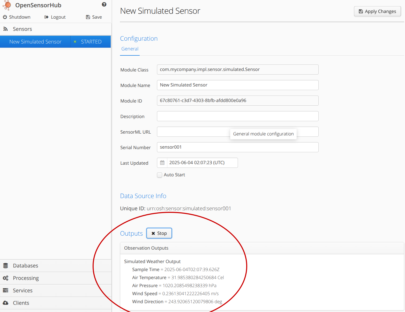 Sensor successfully publishing outputs