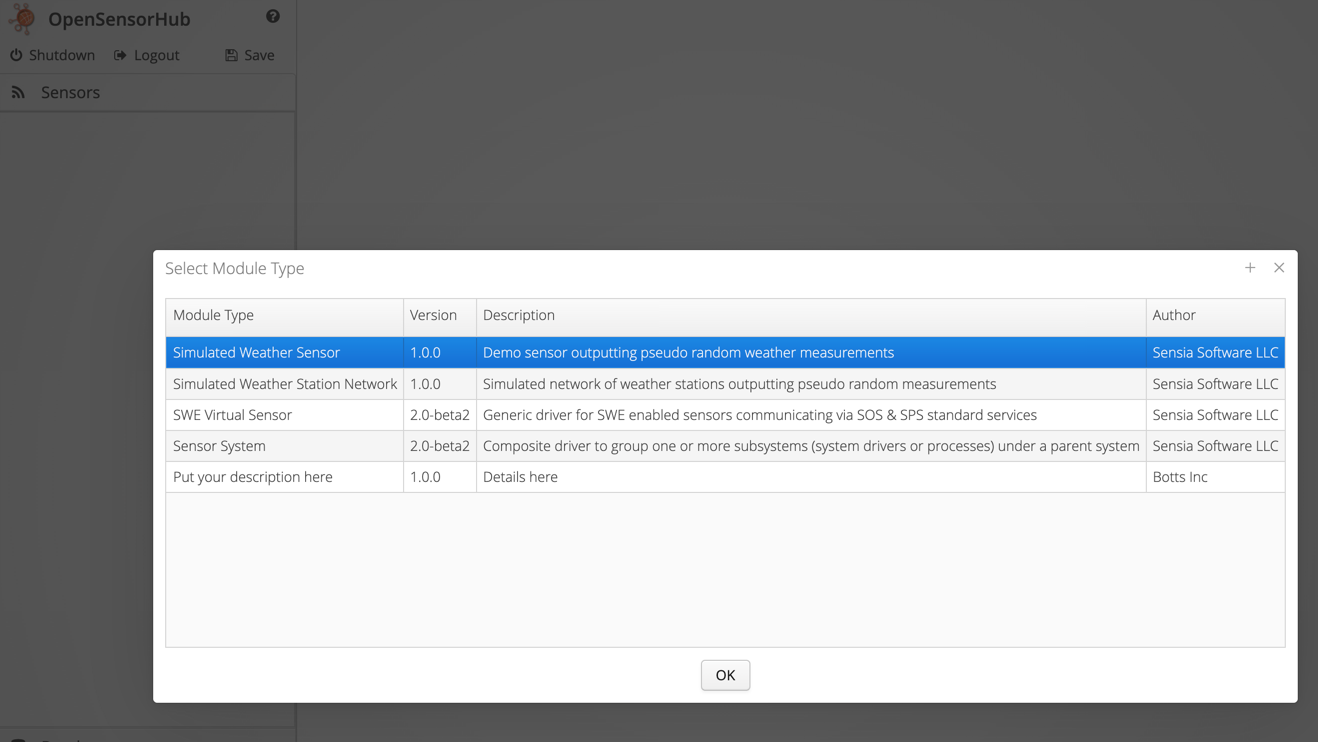 Selecting a Simulated Weather Sensor Driver